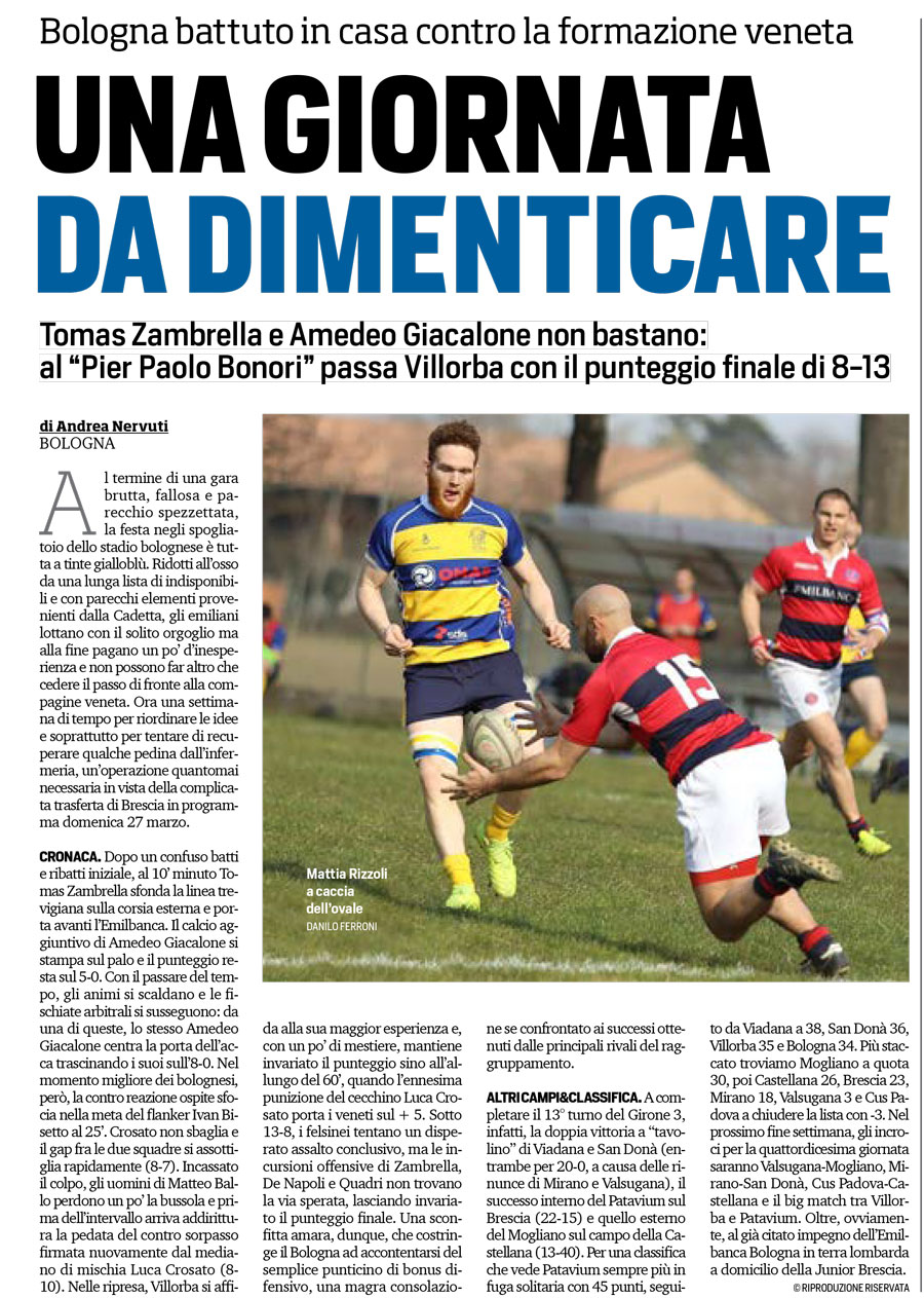 Bologna Rugby Club vs Villorba
