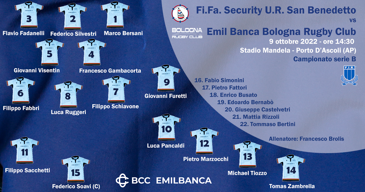 Formazione Emil Banca Bologna Rugby Club a San Benedetto